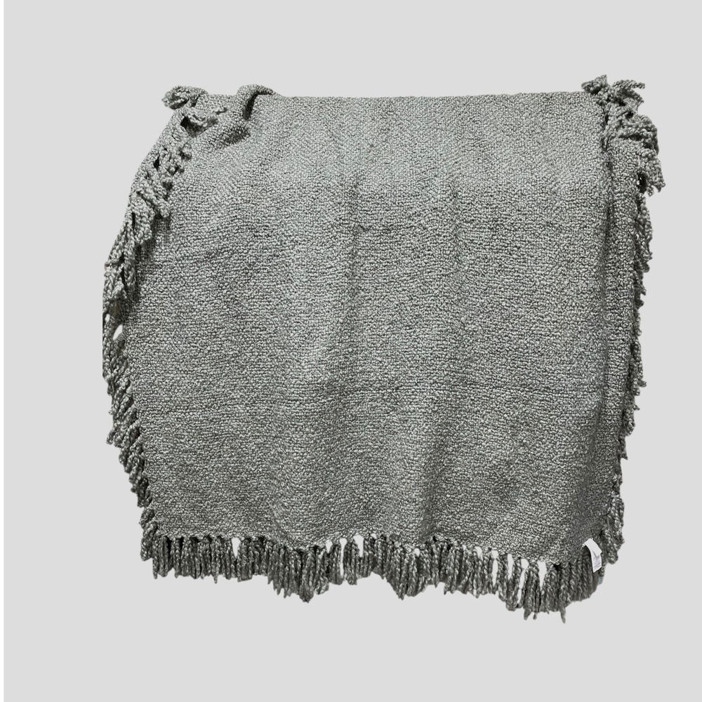 Pottery Barn Throw Blanket Chenille Texture Fringe muted olive 50x60 - Picture 2 of 3